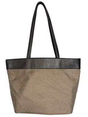TUMI Taupe Nylon Tote Bag w/ Matching Zip Pouch Brown Leather Trim Large Travel